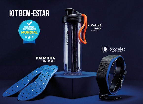 Kit Business: squeeze Alcaline Max, palmilha Insole e bracelete Fir Íon